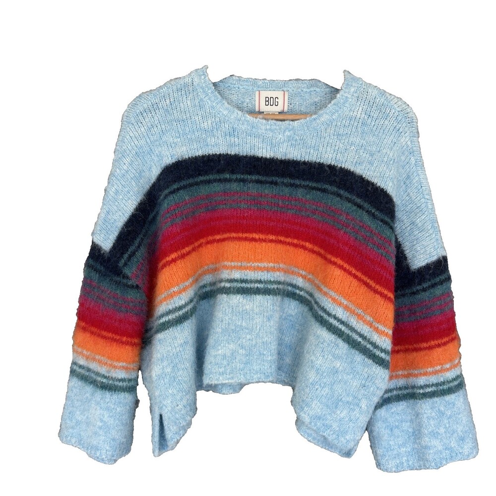 BDG Urban Outfitters Bailey Brushed Knit Oversized Pullover Sweater Blue Crop